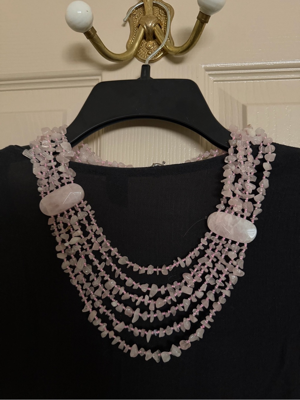 Multi-Strand Rose Quartz Statement Necklace - Pink